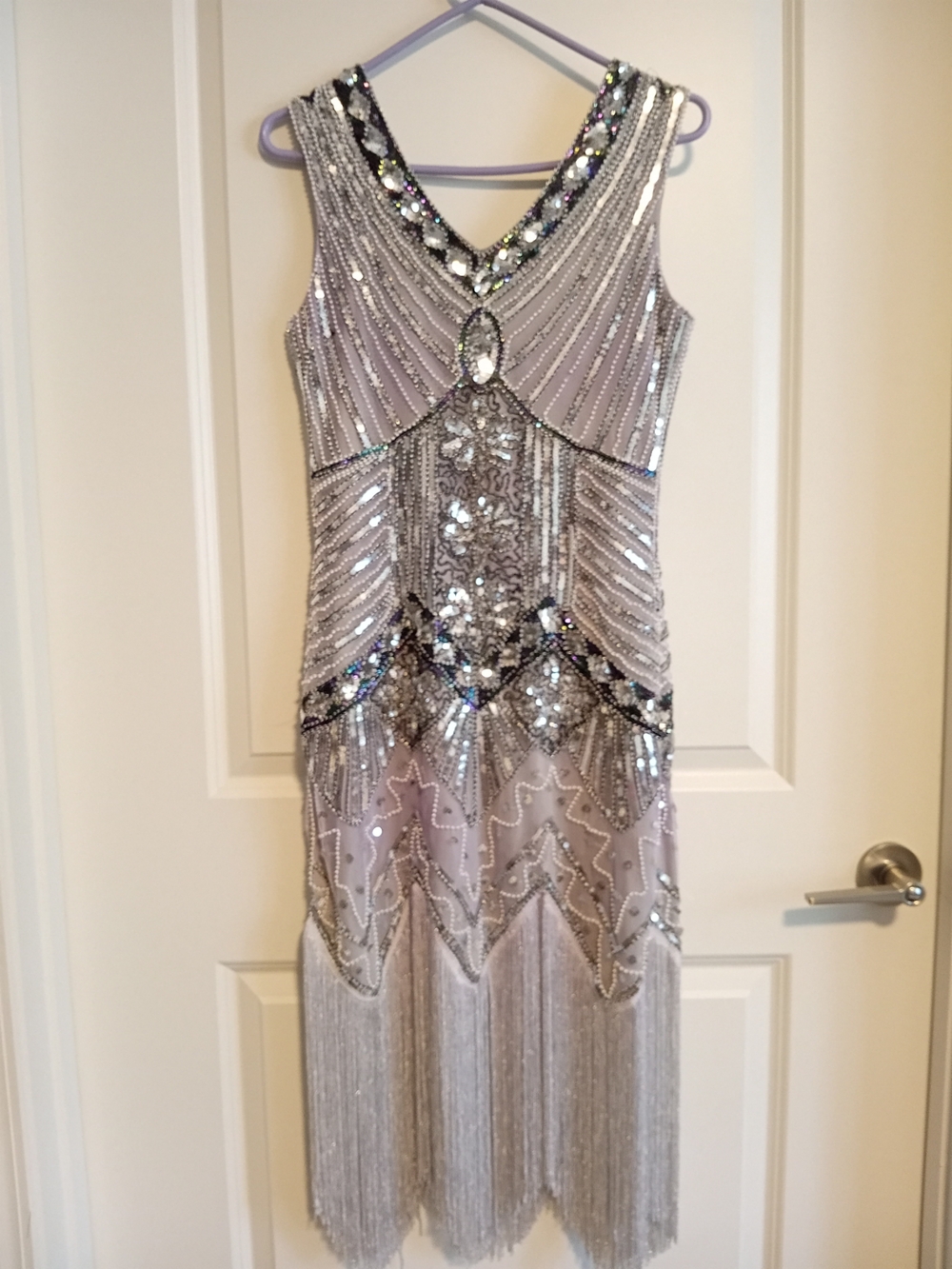 Beaded Fringe Cocktail Dress in Silver